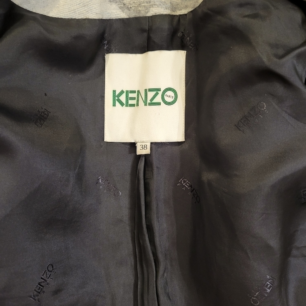 Kenzo Blue Watercolor & Black Wool Peplum Pea Coat - Picture 5 of 8